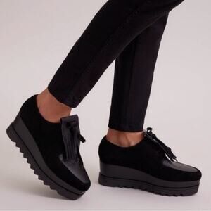 Anne Fontaine Georgio Sneaker Platform Black Suede Removable Fringe Sz 41